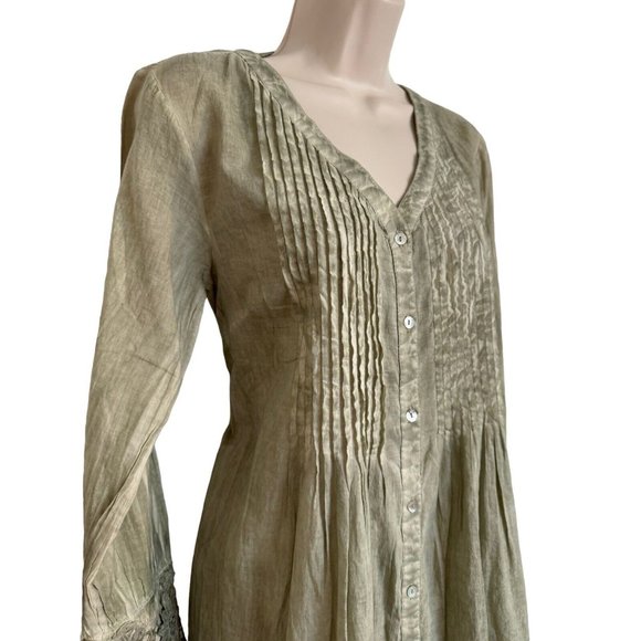 Raga Pintuck Pleat Lace Sleeve Green Shirt Dress Size XS oversized NWT - Picture 3 of 12